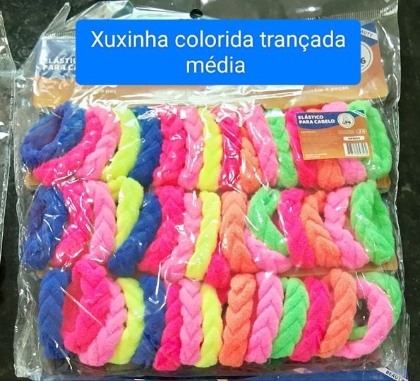 Xuxinha de Cabelo Trançada Colorida Média c/12 mini cartelas