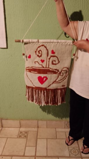 Macramê Xícara de Café com Coração